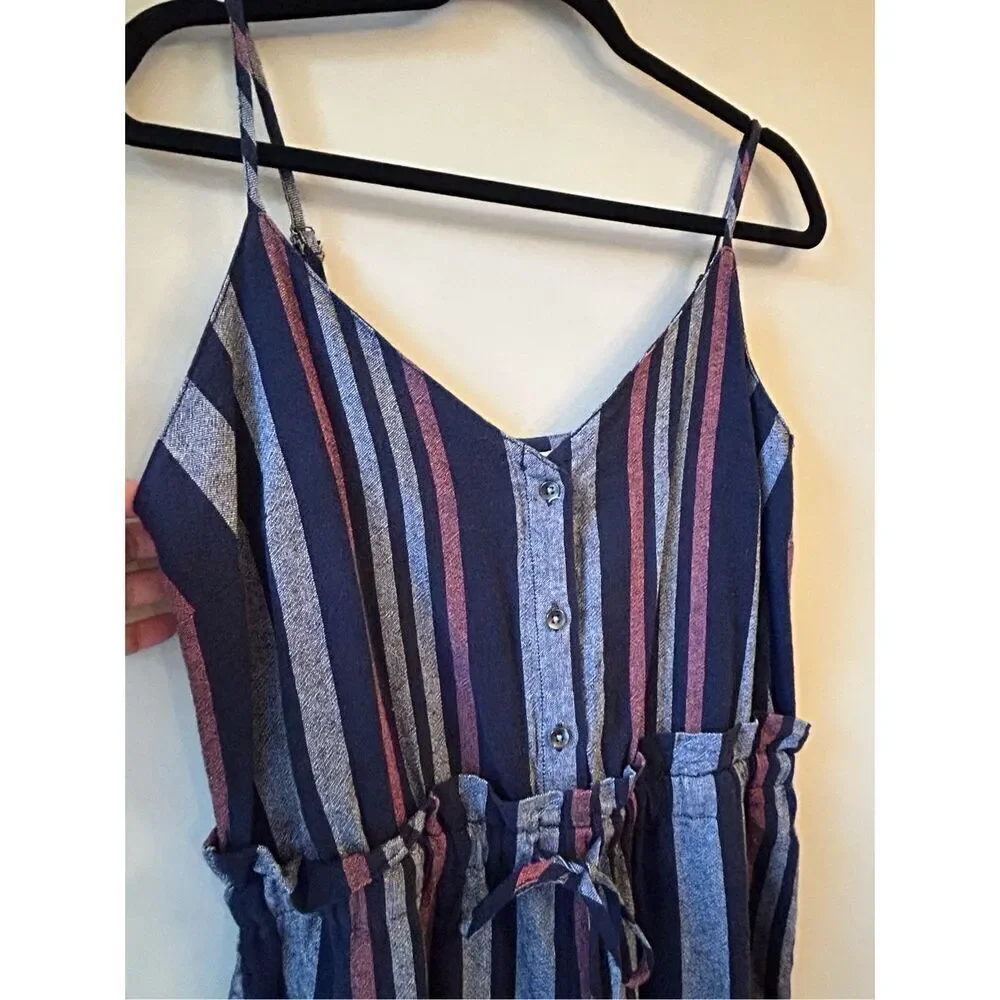 NWT Splendid Linen Blend Wide-leg Jumpsuit Sz M Striped sleeveless stretch waist - Picture 3 of 13